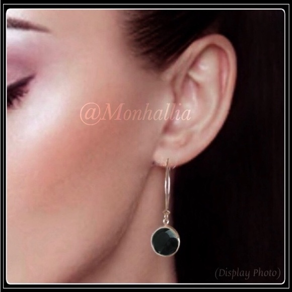 14k gold Black Onyx drop hook quartz stone bohemian  Obsidian hippie earrings - Picture 4 of 4